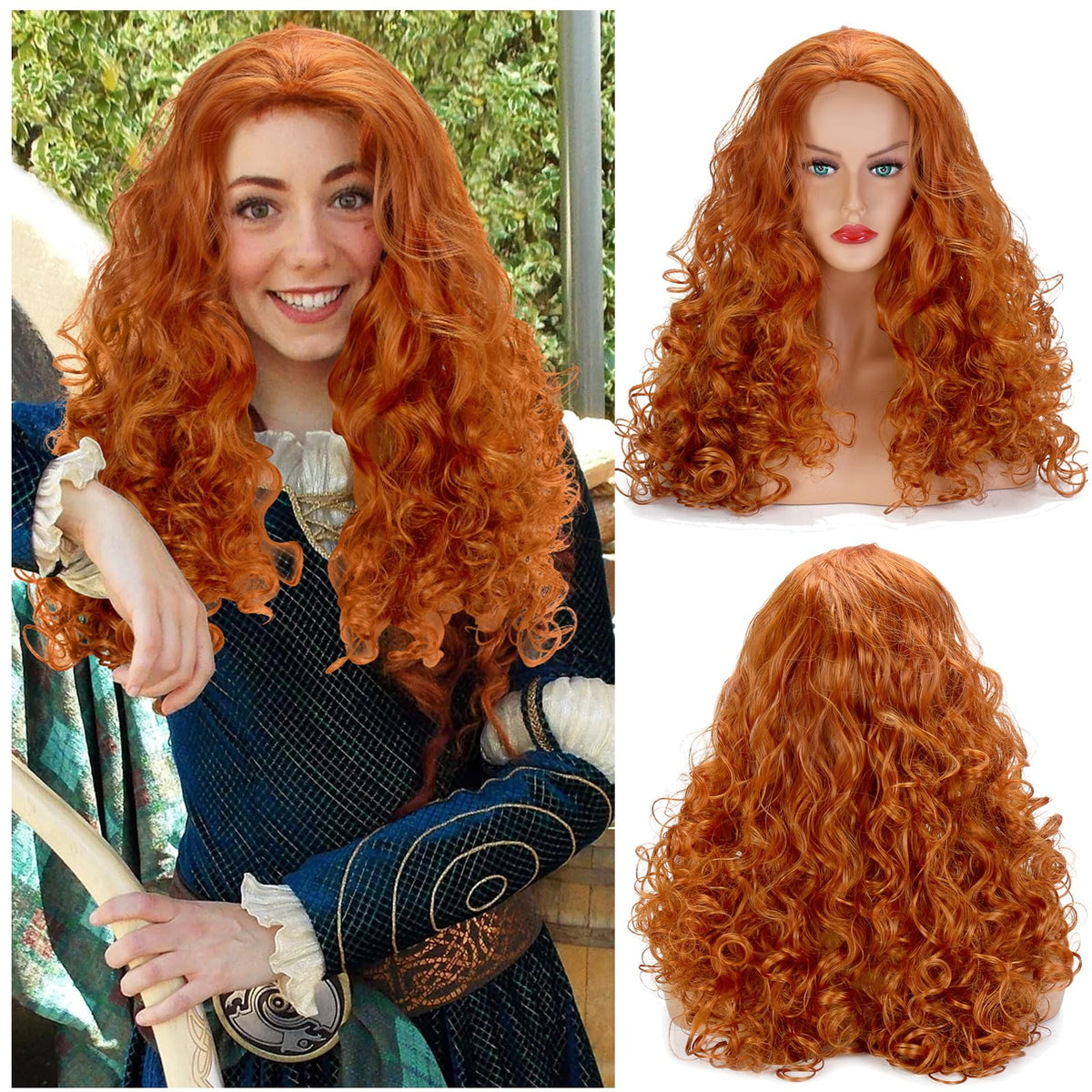 IEBIYO Orange Curly Wig Long Orange Red Wig Women Princess Ginger Curly Wig Synthetic Halloween Cosplay Party Costume Wig